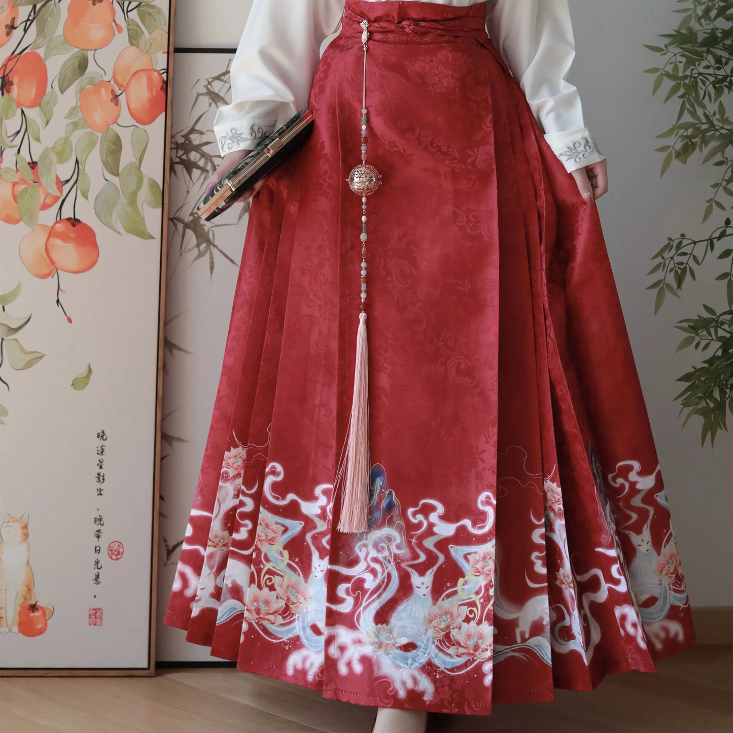 Ensemble Hanfu traditionnel quotidien pour femmes, style chinois XL, costume avec manches brodées et jupe plissée à queue de cheval, vêtement de mode streetwear